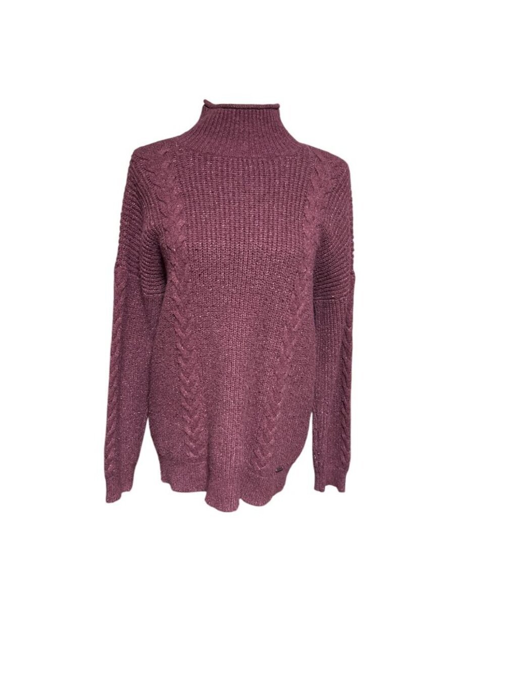 Abercrombie Fitch Cardigan Womens M Red Cable Knit Mock Roll Neck Button Sweate